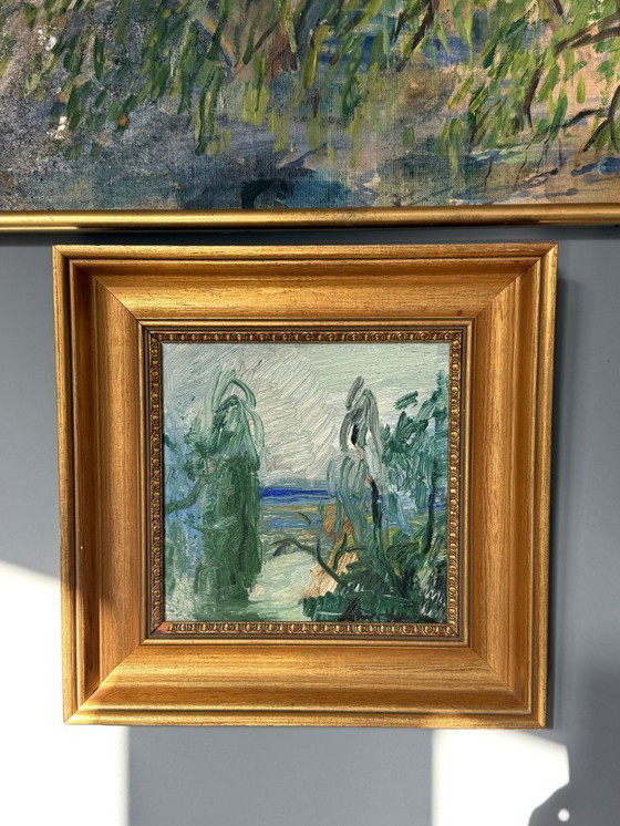 Image 1 of Peinture à l'huile expressionniste « Jardin au bord de la mer » (1966) de Lars Herder