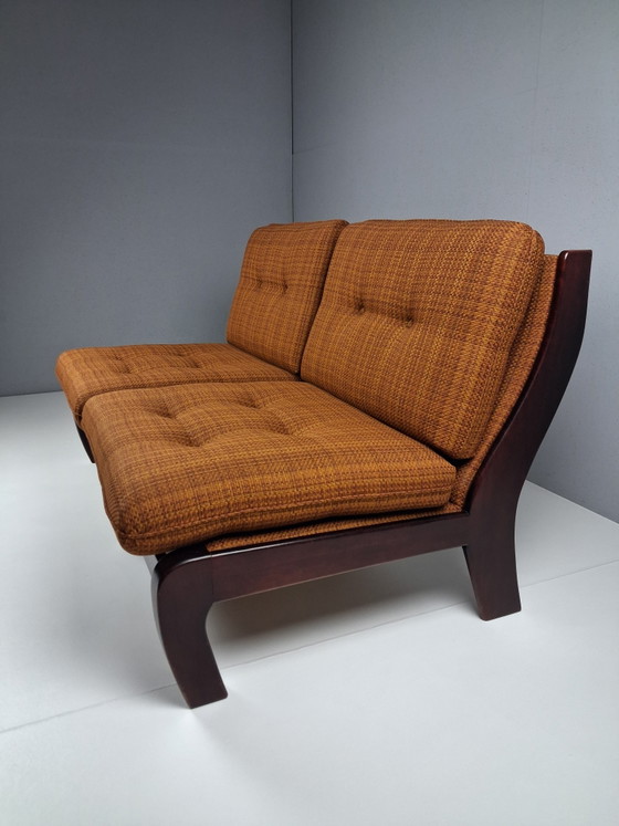 Vintage 2-zitsbank, jaren 70 – 2 zitsbanken, Textile, Wood (photo 5 of 10)