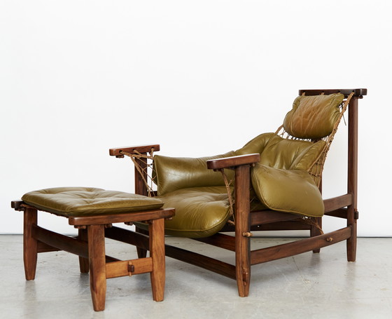 Image 1 of Jean Gillon "Jangada" Loungestoel & Ottoman Voor Italma Houtkunst, 1968