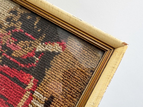 1x Antiek Ingelijst Borduurwerk Meisje Met Een Hond – Wanddecoratie, Glass, Textile (photo 5 of 9)