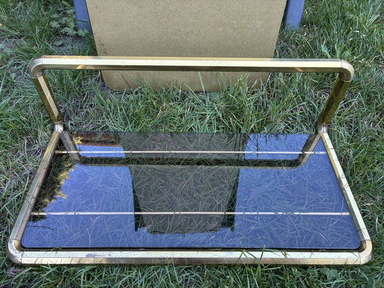 Messing Wandspiegel mit Ablage, Hollywood Regency, 1970er Jahre, Glas, Gold (Foto 6 von 6)