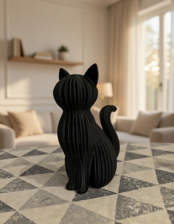Image 1 of Modern Decorative Cats Set of 2 – Minimalist Cat Figurines in Black (12cm & 20cm)