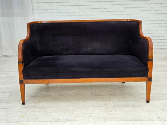 Image 1 of 1950s, Danish art deco 2-seater sofa, ash wood, furniture velour.