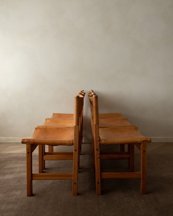 Image 1 of Vintage Kotka Dining Chairs by Tomas Jelinek for IKEA, Pine & Saddle Leather Safari Chairs, 1980s, Set of 6