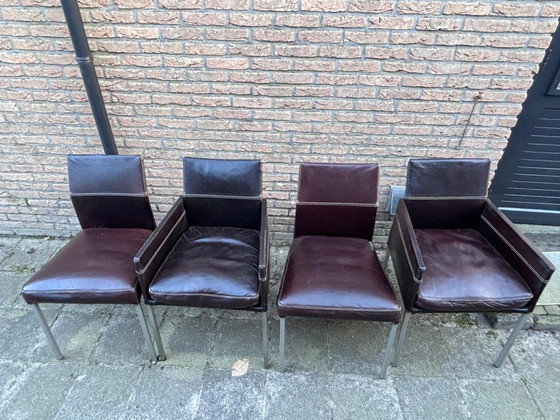 Image 1 of Set of 4 Beautiful KFF Texas Design Chairs in Brown Leather.