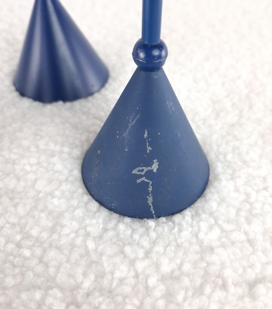 Image 1 of Set of 3 diabolo candlesticks Memphis Milano 1980s blue