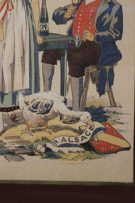 Image 1 of E. Maudy, Lithografie mit Gouache-Veredelung, ein elsässisches Paar in traditioneller elsässischer Tracht