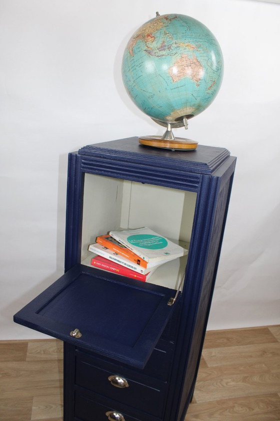 Image 1 of Art Deco middernachtblauwe ladekast, jaren 50 Frankrijk