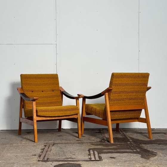 Image 1 of Coppia di poltrone con pouf di László Heczendorfer, anni '60 — Design ungherese
