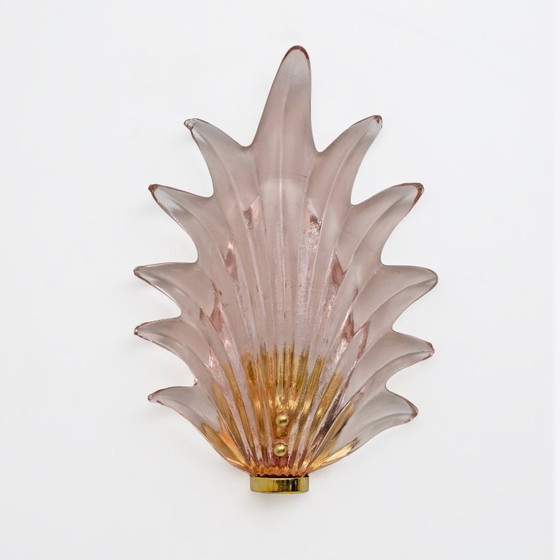 Image 1 of Pair of Barovier & Toso Italian Modern Style Murano Glass Leaf Lamps