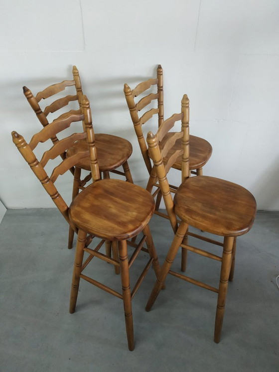 Image 1 of Set Van 4 Jaren Vintage 70 'Farmhouse Style' of Brutalist Style Barkrukken
