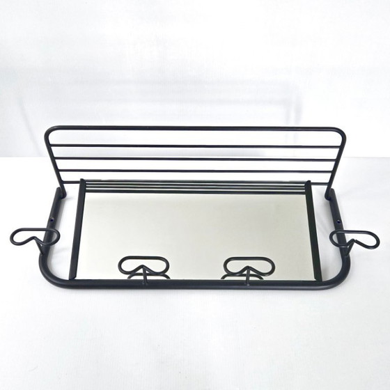 Image 1 of Vintage 1950s Rockabilly Wall-Mounted Coat Rack with Mirror, Black Lacquered Metal