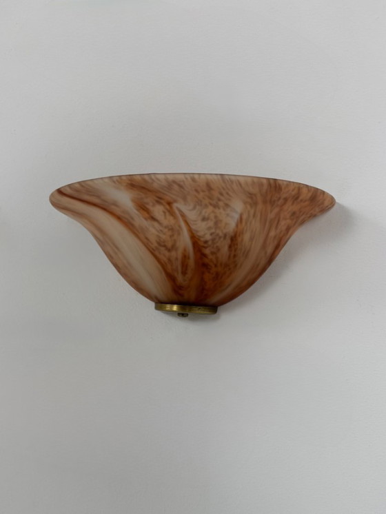 Image 1 of Coppia di applique vintage, vetro e ottone, Francia, 1970