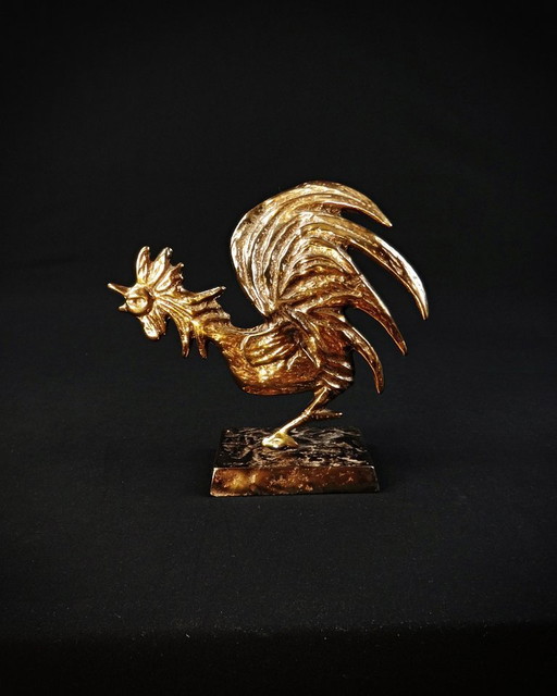Yves Lohé "Cocorico" zoomorphes Subjekt aus Bronze mit goldener Patina Vintage 90er Jahre