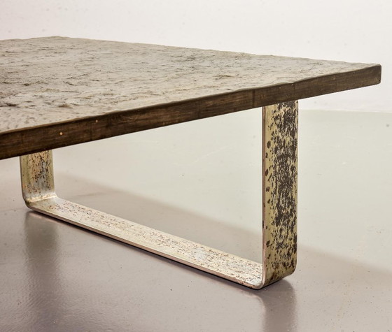 Image 1 of Mid-Century Ardesia Collection Brutalist Square Slate Stone Coffee Table in Pia Manu Style. Belgium, 1960s.