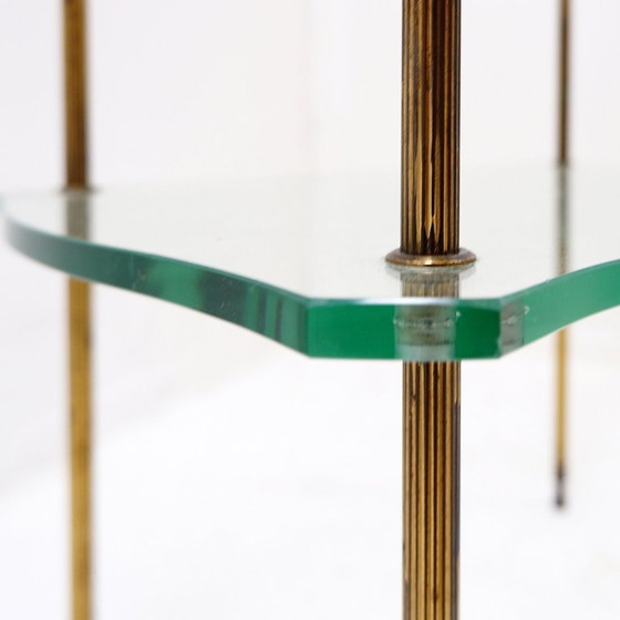 Image 1 of Table d'appoint en laiton avec double plateau en verre, style Maison Jansen - Circa 1940