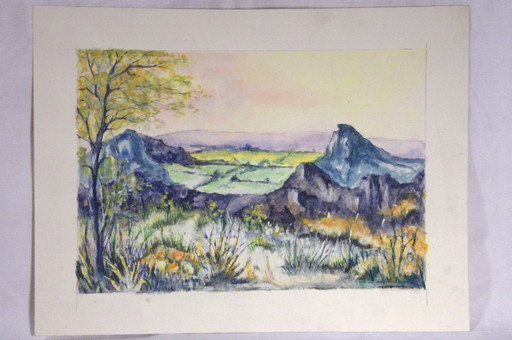 Acuarela que representa un paisaje cerca del lago Guéry, Mont-Dore, 32x24 cm. – kunst, Paper