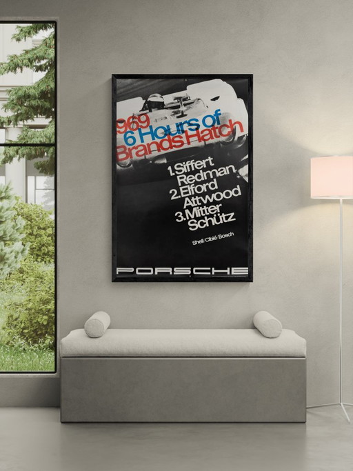 Porsche 6 uur van Brands Hatch – 1969 – Originele vintage Porsche poster van Strenger – Mid-Century Modern – (photo 2 of 8)