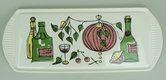 Image 1 of assiette à gâteau rectangulaire en céramique du milieu du siècle avec un beau décor 1950s 1960s