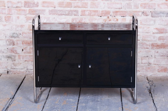 Restored Bauhaus Small Cabinet, By R. Slezák, Chrome-Plated Steel, Czech, 1930s – Metal, Wood (photo 12 of 13)