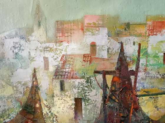 Original Ölgemälde Abstrakter Expressionismus Meeresküste Stadt Fischernetze – Gemälde & Zeichnungen, Canvas (photo 7 of 9)