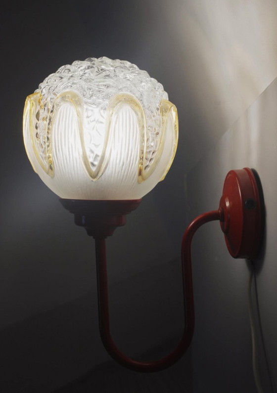 Red Wall Sconce Massive Belgium with Richard Essig Textured Glass Globe, Mid Century Space Age Lighting (photo 6 of 22)