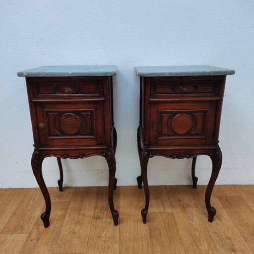 Tables de chevet anciennes vintage avec plateau en marbre