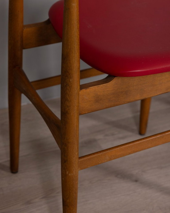 Image 1 of Coppia di sedie vintage anni '60 in legno e pelle, design italiano.