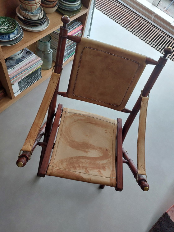 Image 1 of Vintage faux bamboo leather safari or officer's chair