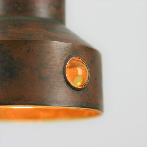 Image 1 of Ensemble de 2 suspensions Nanny Still pour Philips / Peill & Putzler, cuivre oxydé et verre ambré, années 1960