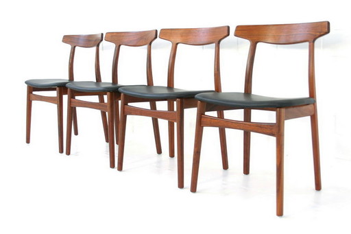 4x Henning Kjaernulf per Bruno Hansen, sedia da pranzo in teak danese / sedia, come nuova, senza segni di usura