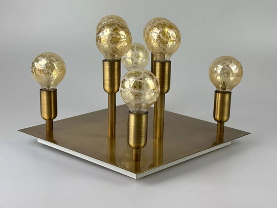 Image 1 of 60s 70s plafondlamp Sölken Leuchten Duitsland Design messing Space Age