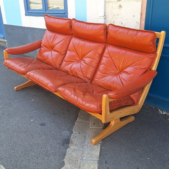 Image 1 of Banquette scandinave en bois et cuir par Soda Galvano pour Liebe Mobel