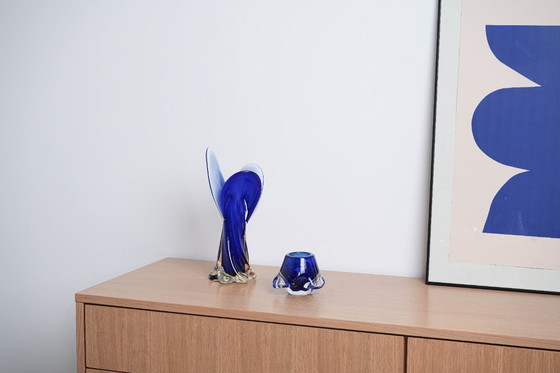 Image 1 of Bougeoir en verre cobalt, design italien, années 1960, fabriqué en Italie