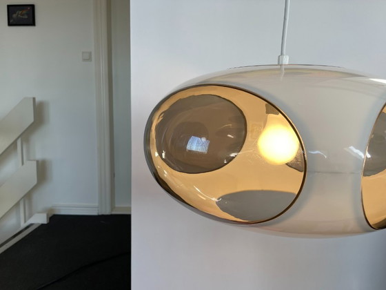Lampe Space Age Massive Bug Eye, Suspension UFO Blanche, Vintage, Rétro, Plastique (photo 8 sur 10)