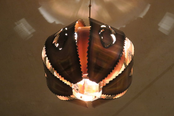 Image 1 of Lámpara colgante Brutalist Torch Cut Copper, años 70