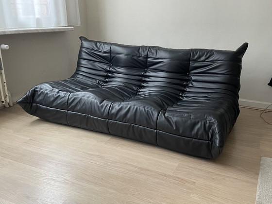 Image 1 of Identical Replica Ligne Roset Togo Sofa – Black Leather – 100% Italian Leather