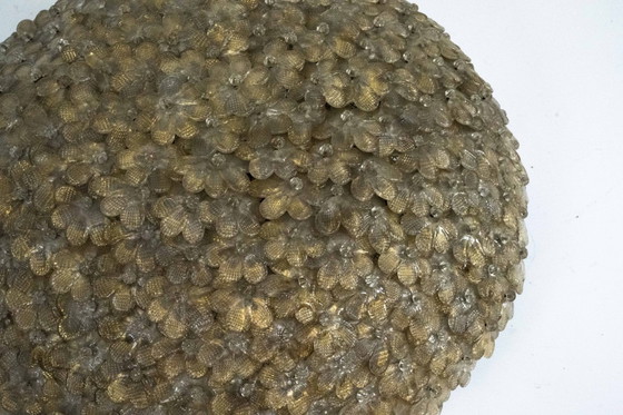 Image 1 of Lampe de plafond Seguso, très grande, à fleurs en verre de Murano doré, style milieu du siècle, Italie, années 1940