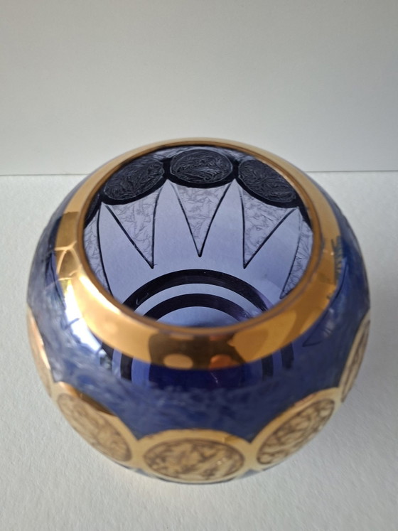 Vase MONARCH Art Déco, Or, Verre, Bleu (photo 3 sur 5)