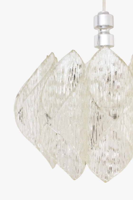 Image 1 of 70s ME Marbach Leuchten ‘ice glass’ acrylic pendant lamp with chrome suspension