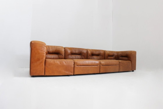 Image 1 of Vintage modulaire bank in cognac bruin leer jaren 70