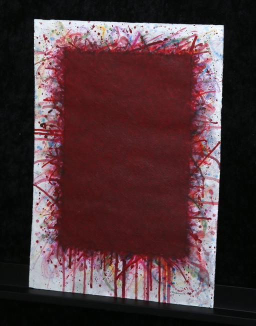 Red Rectangle - Bernd Berner, Signierte Gouache Kunst aus 1985