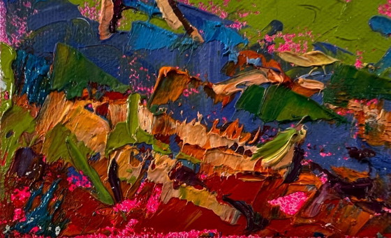 Original Oil Painting Rural Sunset Landscape Purple Evening In The Village – Paintings & Drawings, Canvas (photo 6 of 8)
