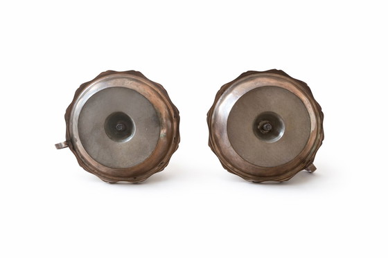 Image 1 of Pair of Brass and Wood Candlesticks,  the 1950s