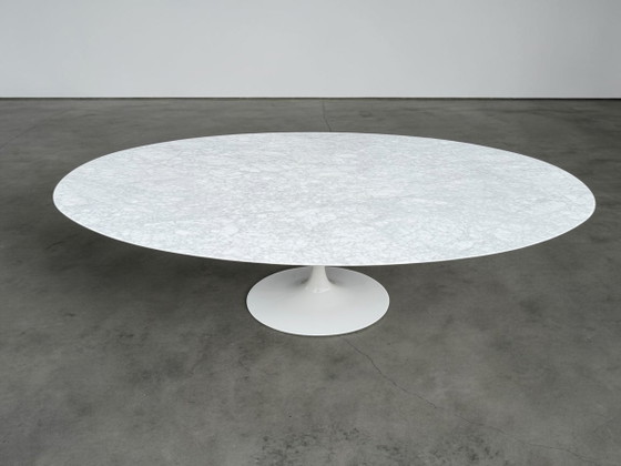 Image 1 of Originele ovale Knoll Tulip eettafel (grootste model: 244cm) Carrara marmer