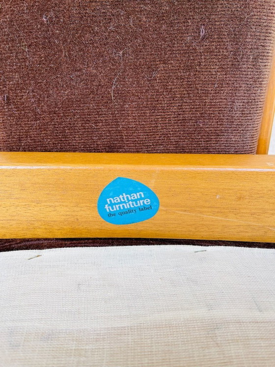 Image 1 of Set di 4 sedie da pranzo vintage in legno e velluto di Nathan, 1960