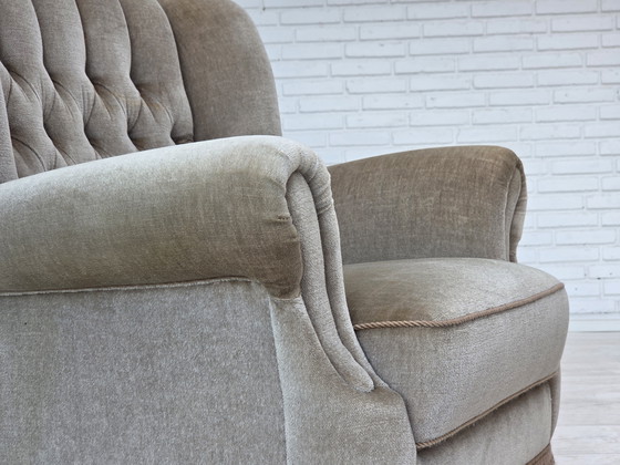 Image 1 of 1970s Danish Armchair, Original Condition, Furniture Velour, Beech Wood
