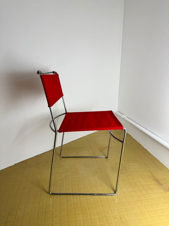 Image 1 of Chaise Delfina Enzo Mari pour Rexite 1974 Acier Chromé Tissu Kvadrat Field 2 Rouge Compasso d'Oro
