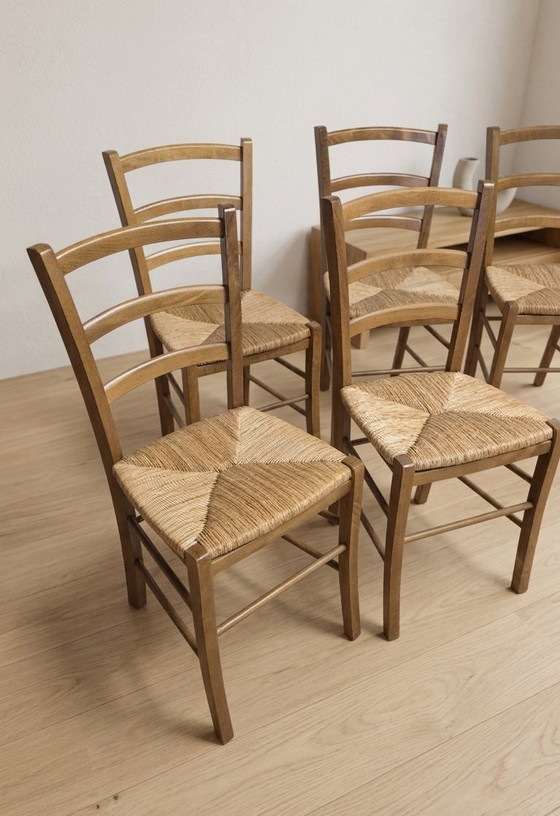 Image 1 of Set of 8 Scandinavian Dining Chairs, Wooden Frame & Woven Rattan Seats, Gemla Fabrikers AB, 20th century
