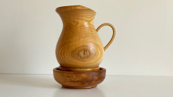Image 1 of Set of 2 POTS and PICHET in VINTAGE Turned Wood